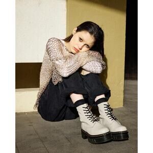 Dr. Martens Audrick Leather White Chunky Platform Combat Boots Women Siz…